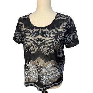 Vintage Acemi Black Cut Out Mesh Inserts Top Size M EUC